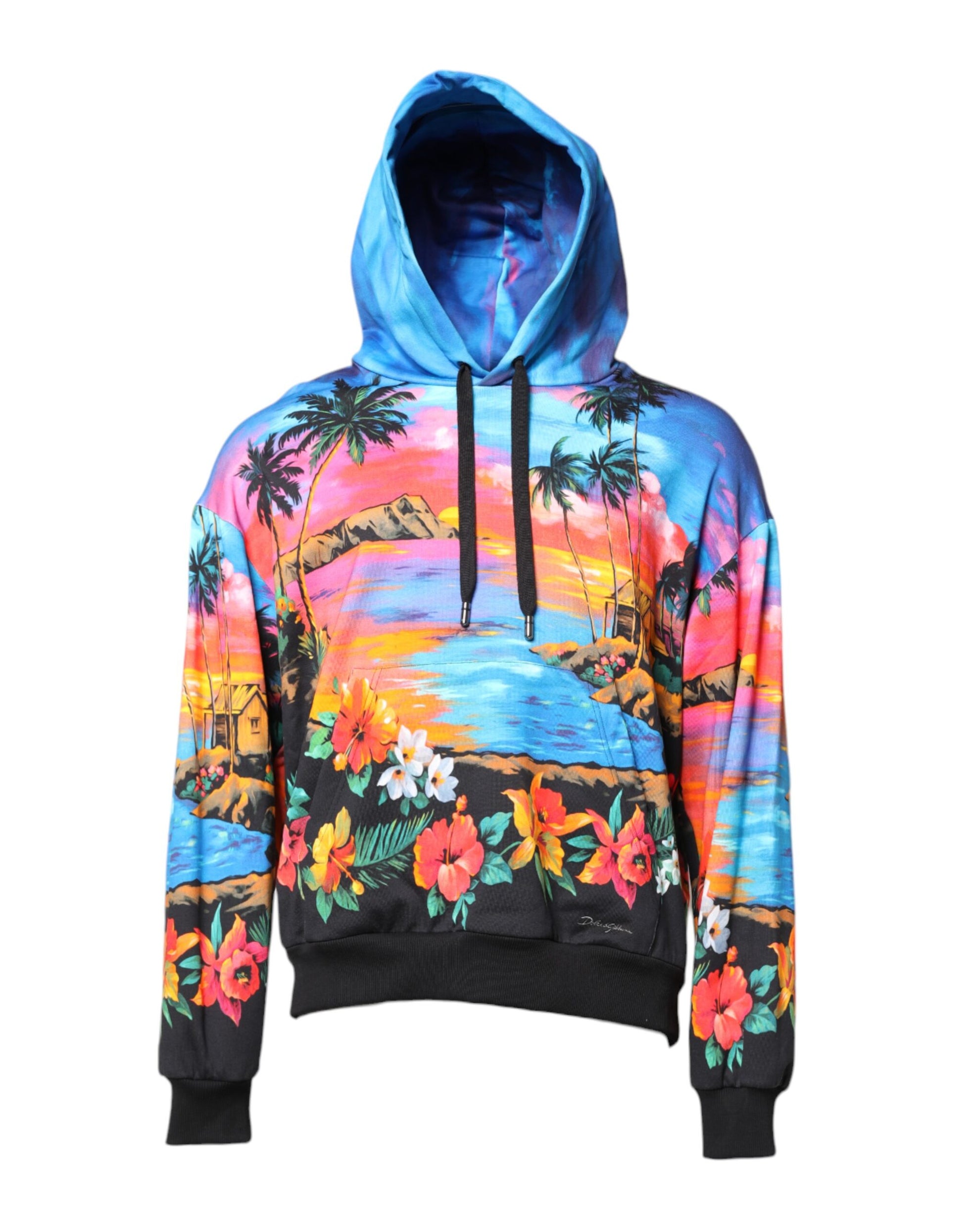 Colorful hoodie with tropical beach scene print