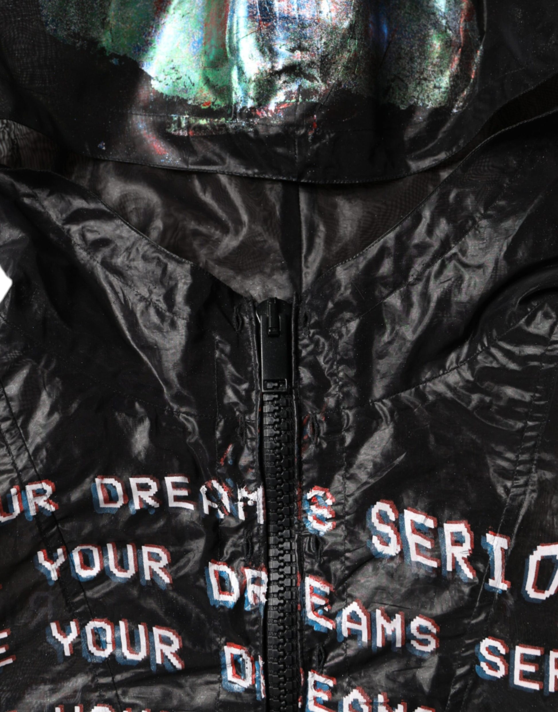Black hoodie with white lettering