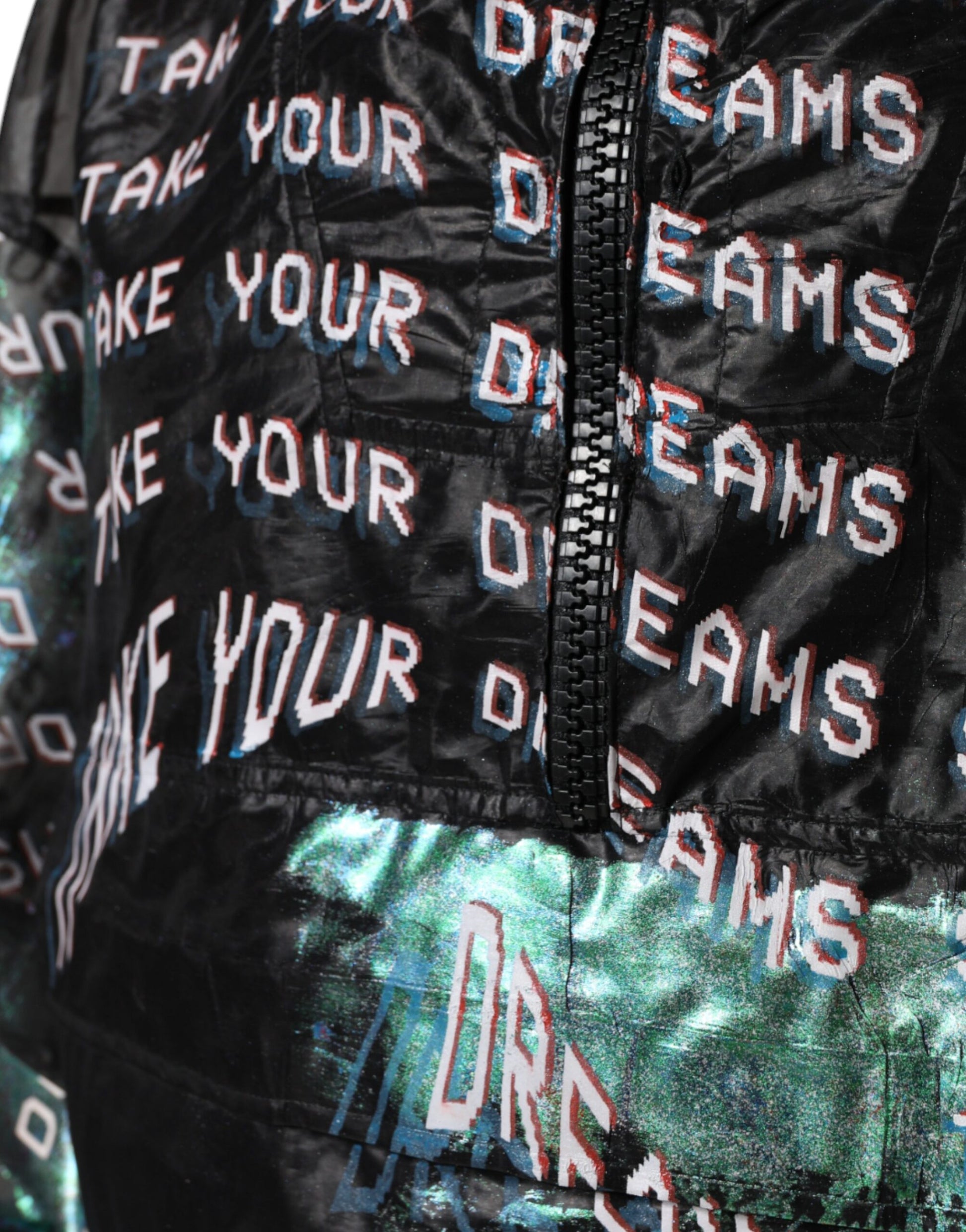 Black jacket with dreams written on it