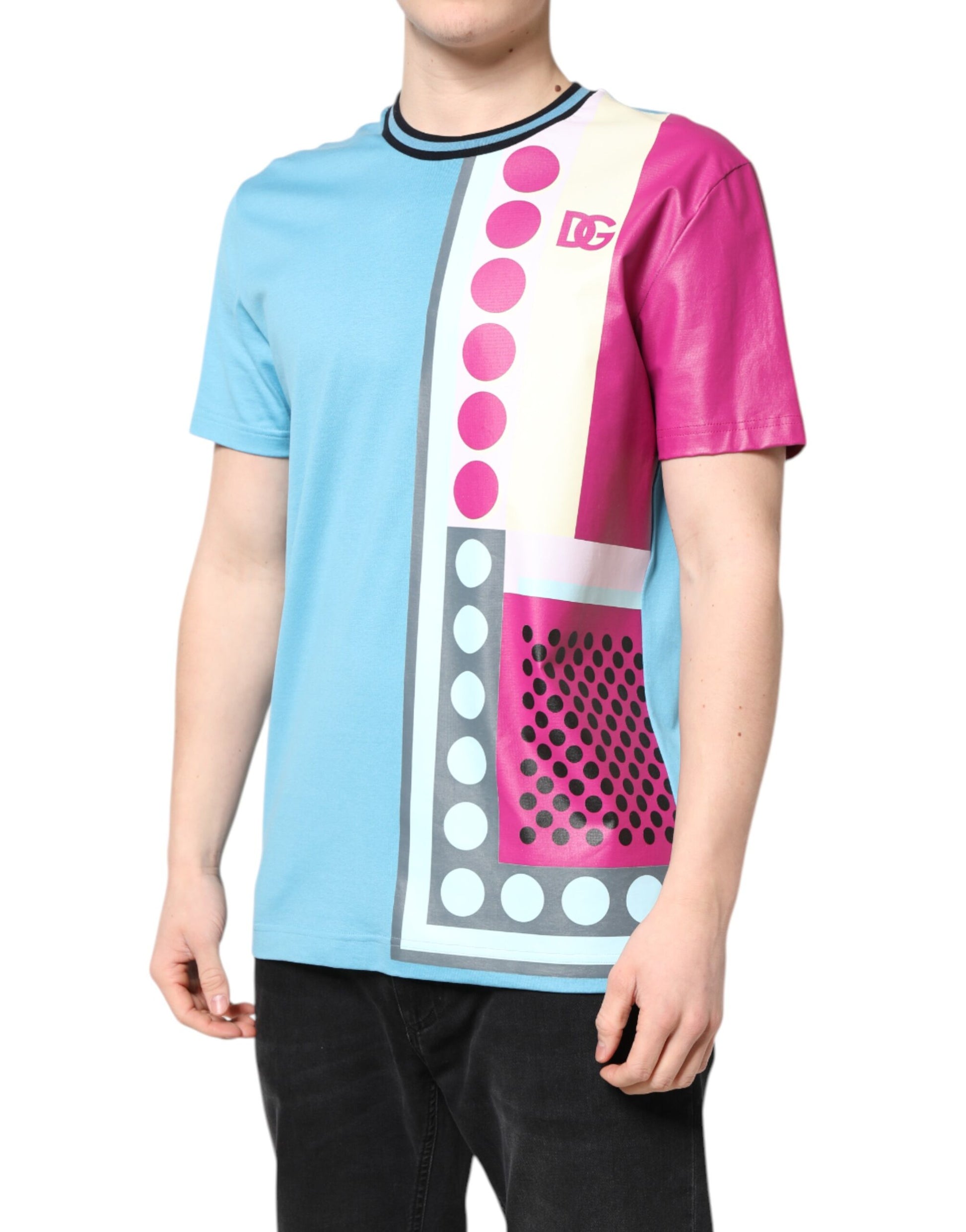 Man wearing colorful graphic t-shirt