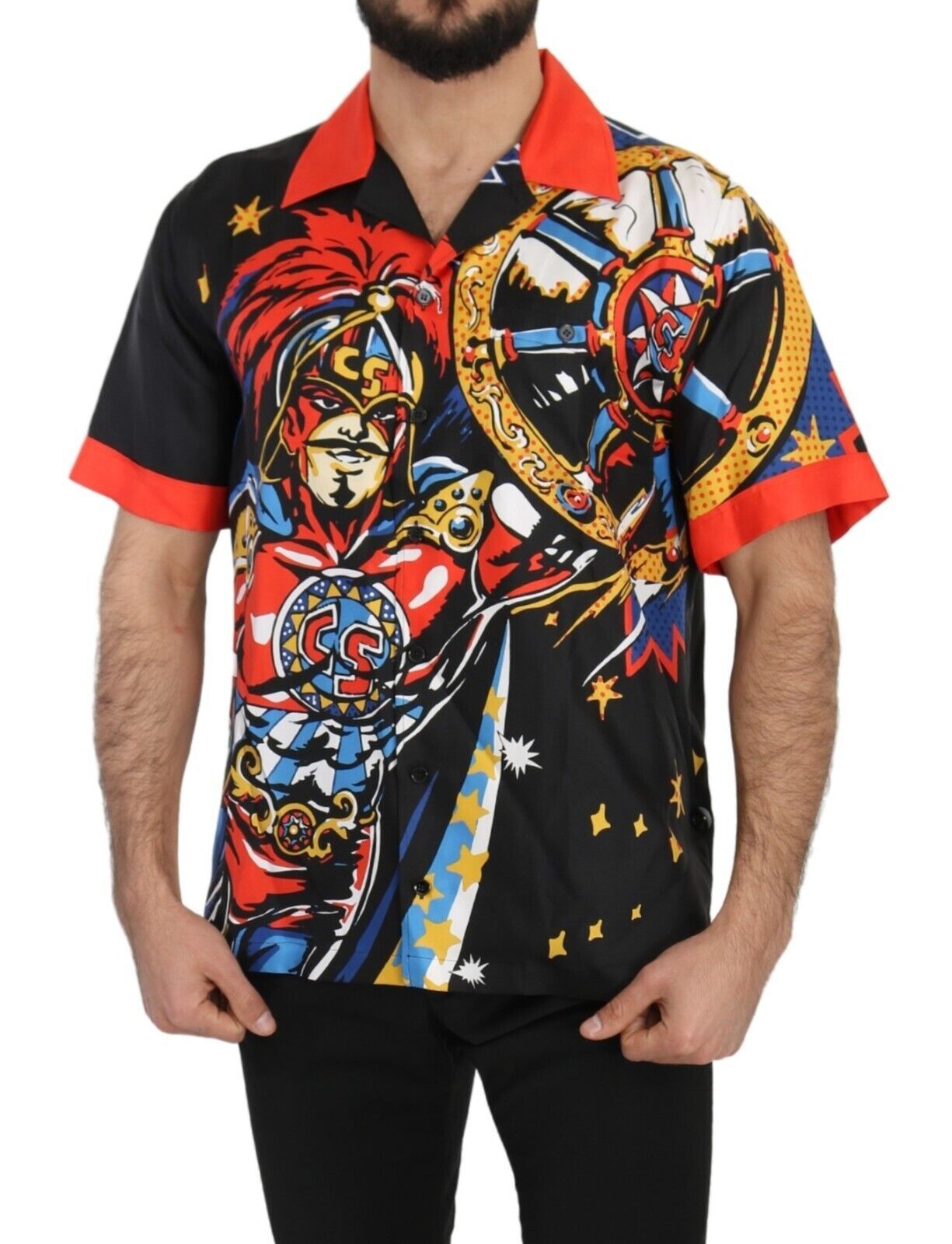 Man wearing a shirt with superhero design