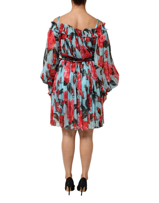 A woman's dress with a floral pattern and ruffled sleeves