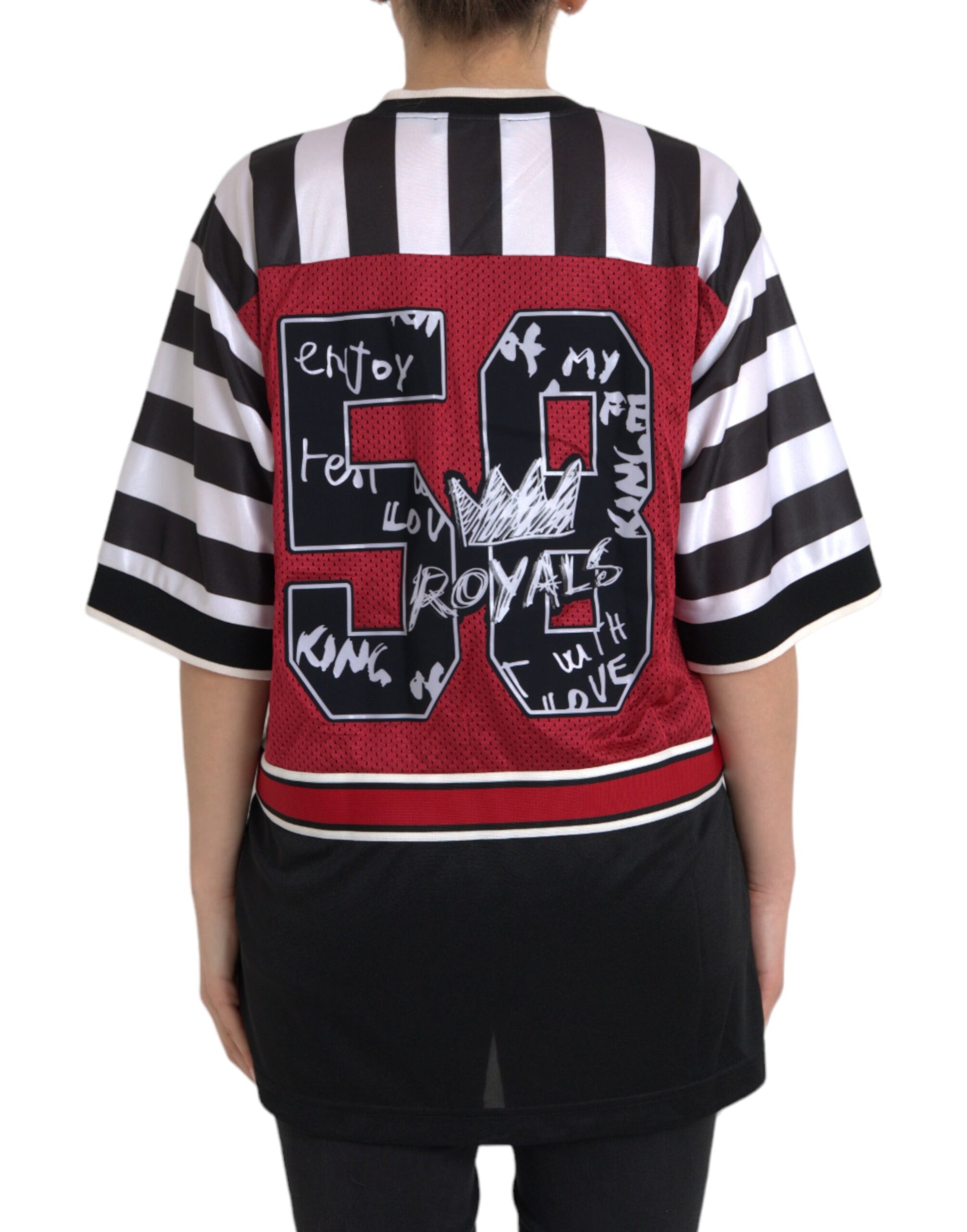 Black and white striped jersey with red number 60 on back