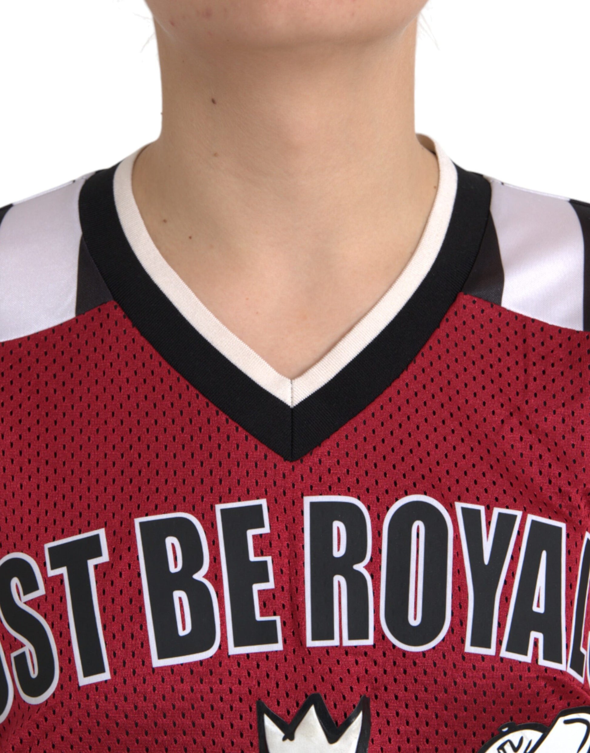 Red jersey with white lettering