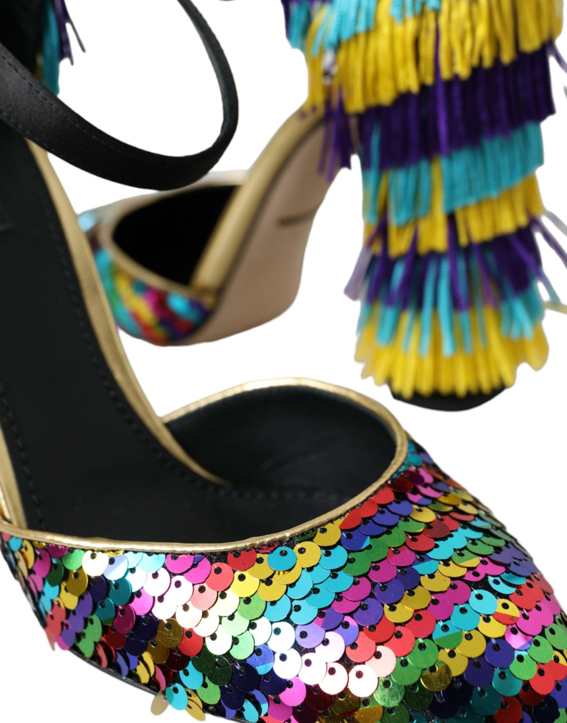High heel shoes with sequins and fringe details