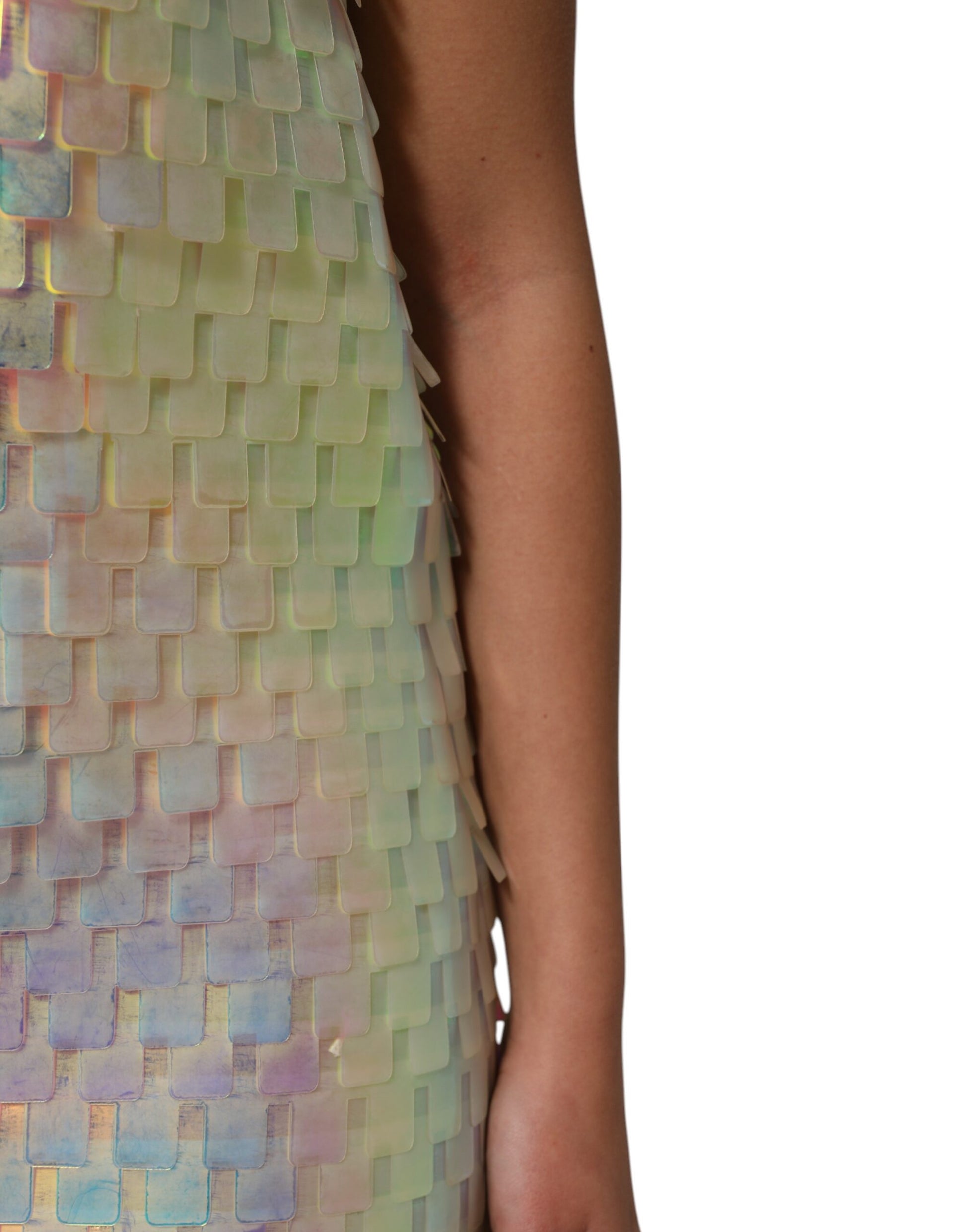 A colorful sequin holographic mini dress by Dolce & Gabbana