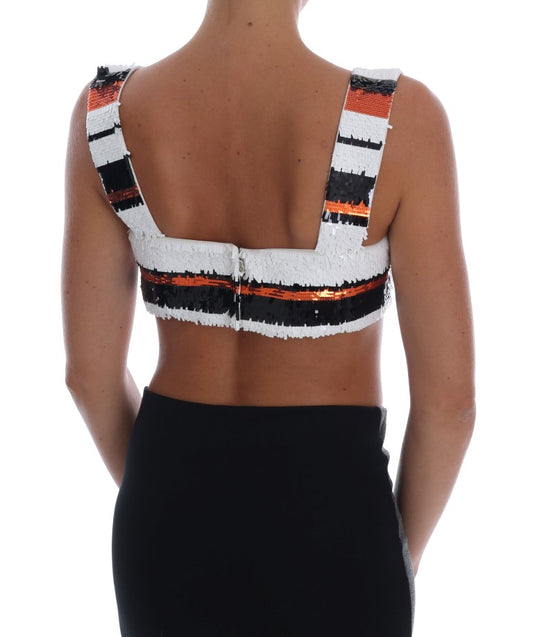 Black and white backless top with sequins