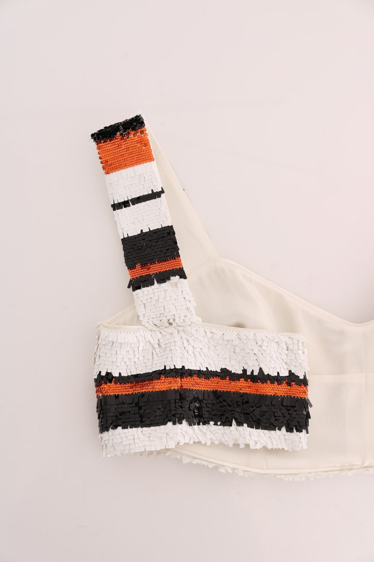 Striped fabric with orange, white, and black stripes