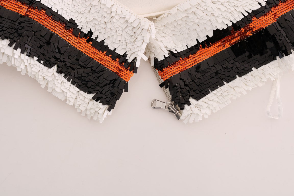 Colorful swimsuit bottoms with orange and black stripes