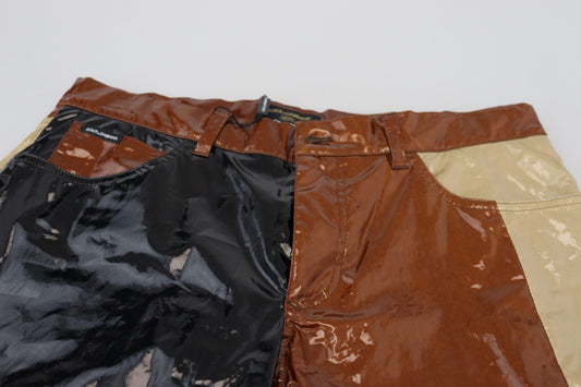 Pair of brown pants with black and gold accents