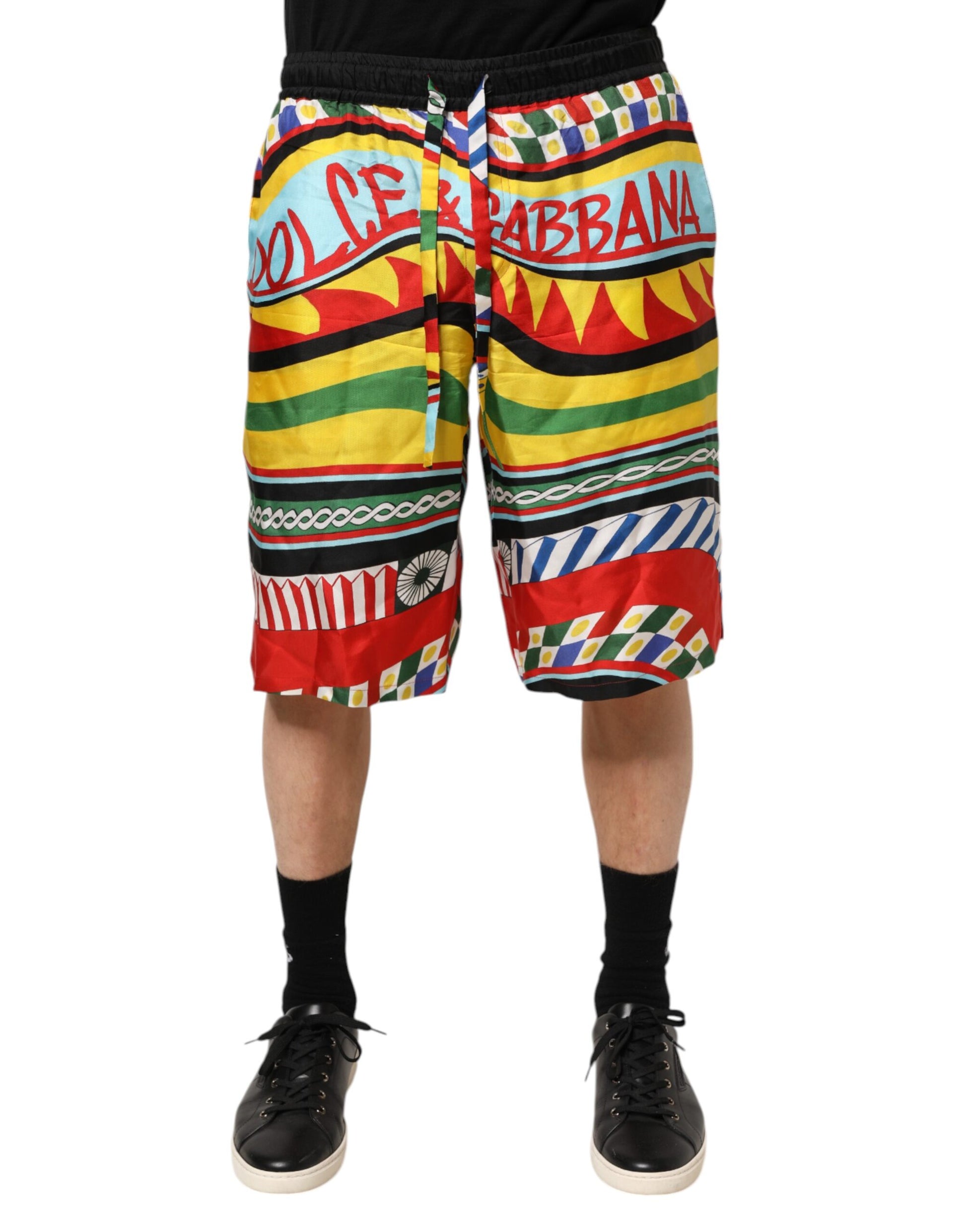 Colorful shorts with a pattern of various shapes and colors