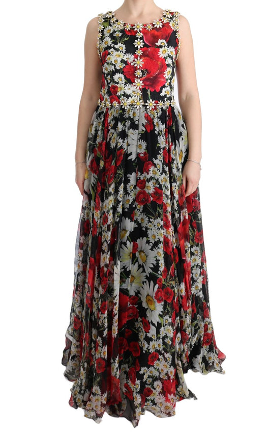 Long floral patterned dress worn by woman