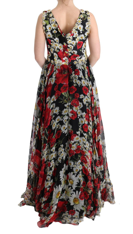 Long sleeveless dress with floral pattern