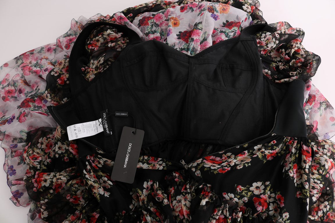 Black floral top with ruffles