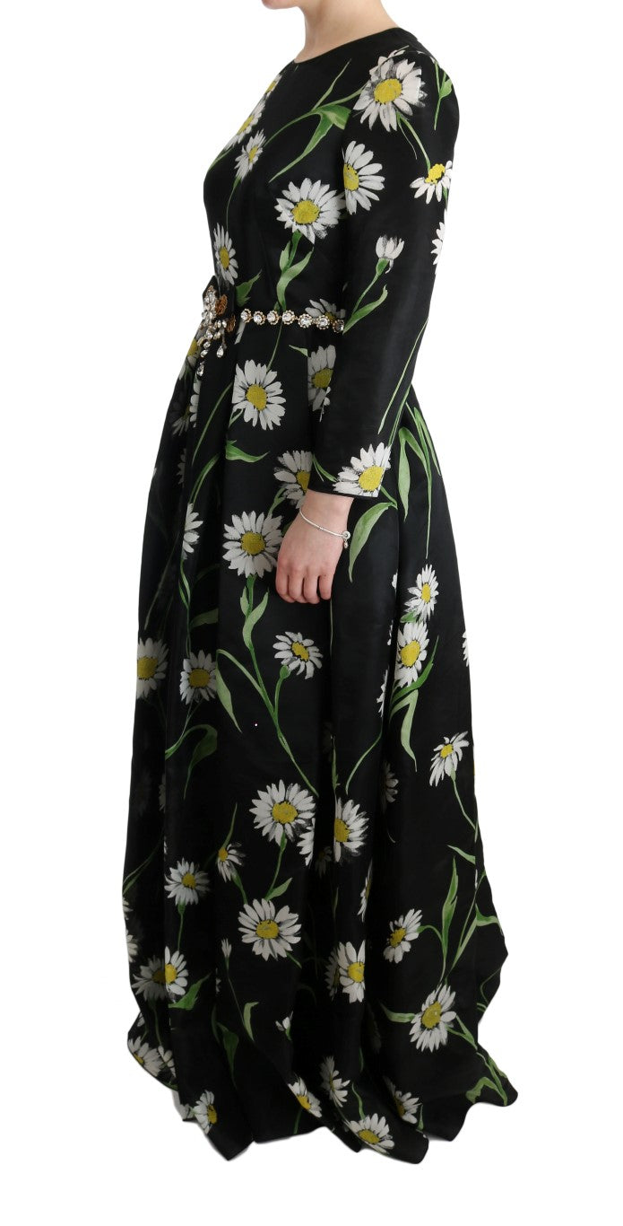 Long black dress with yellow flower pattern