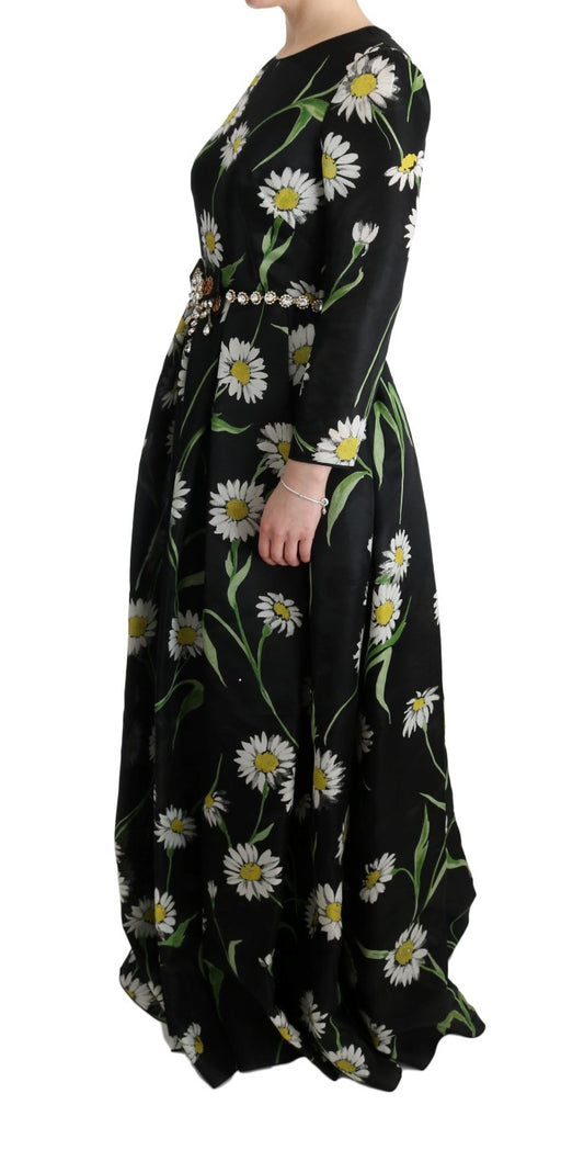 Long black dress with yellow flower pattern