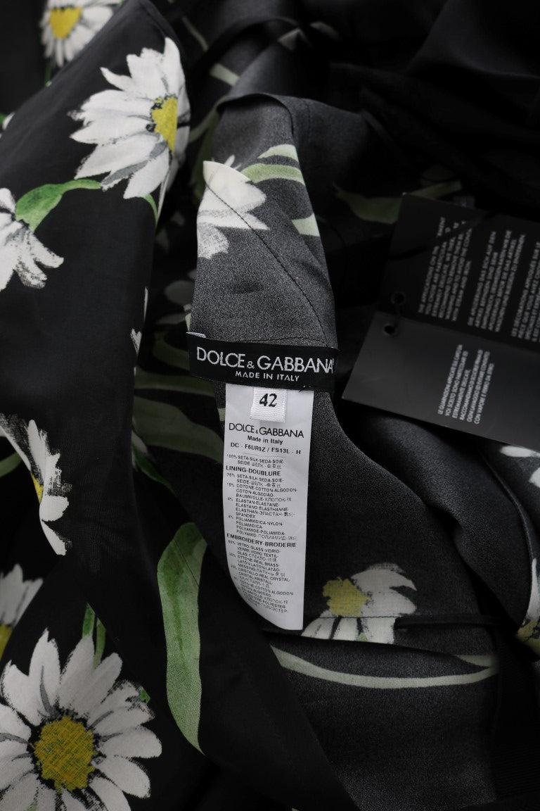 Black scarf with white daisy pattern