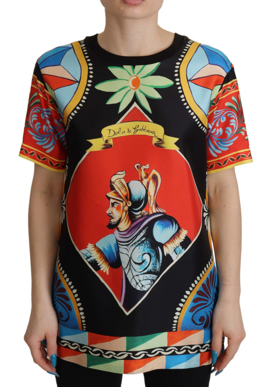 Colorful graphic t-shirt with a central design featuring a man's face