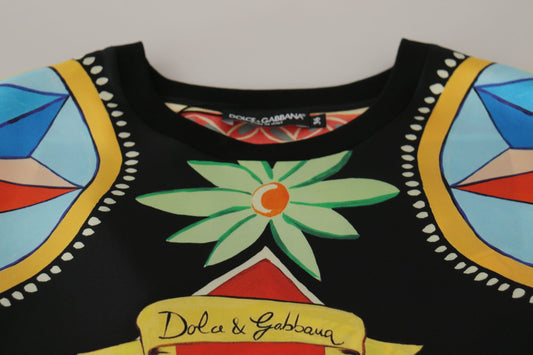 Black shirt with colorful tribal design
