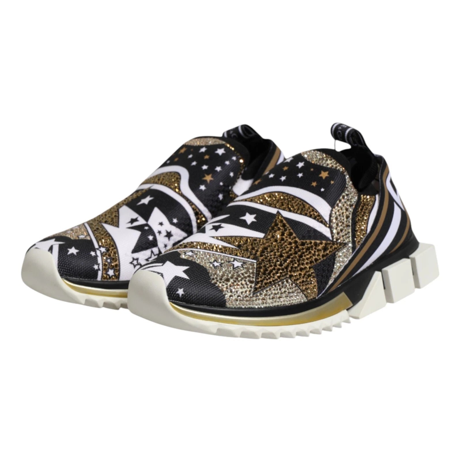 Pair of colorful sneakers with stars and stripes design