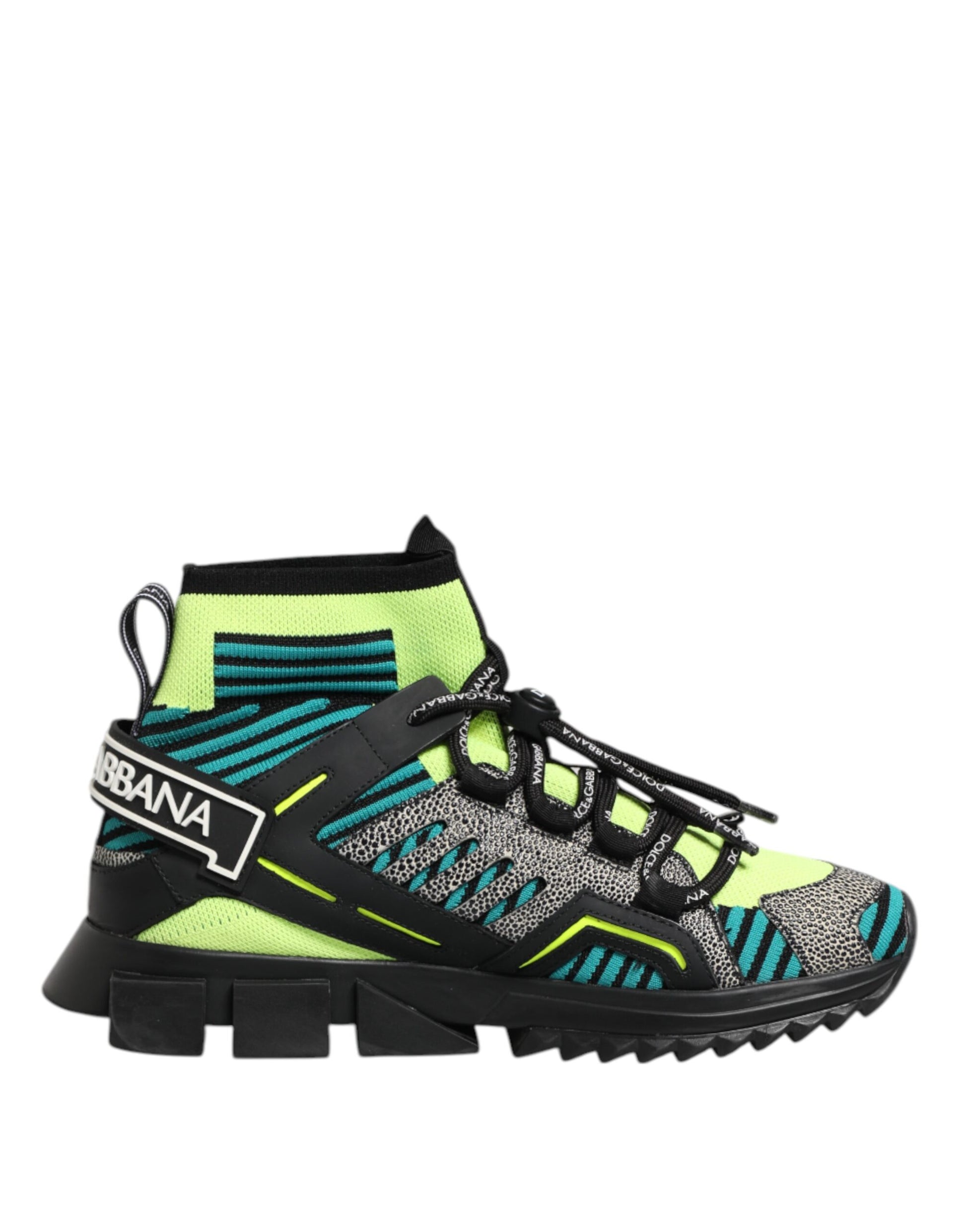 Brightly colored hiking boot with a patterned design
