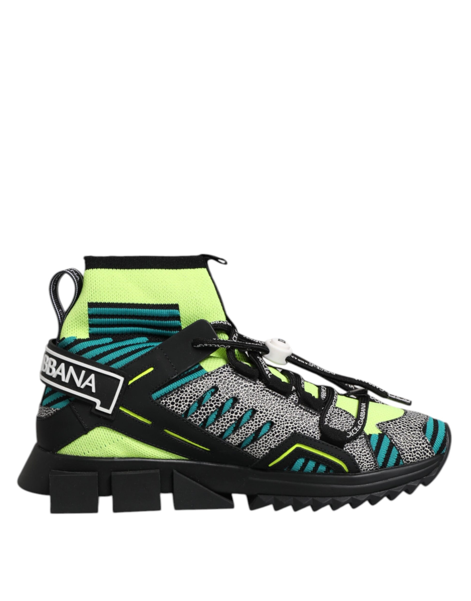 Green and blue hiking boot with white laces