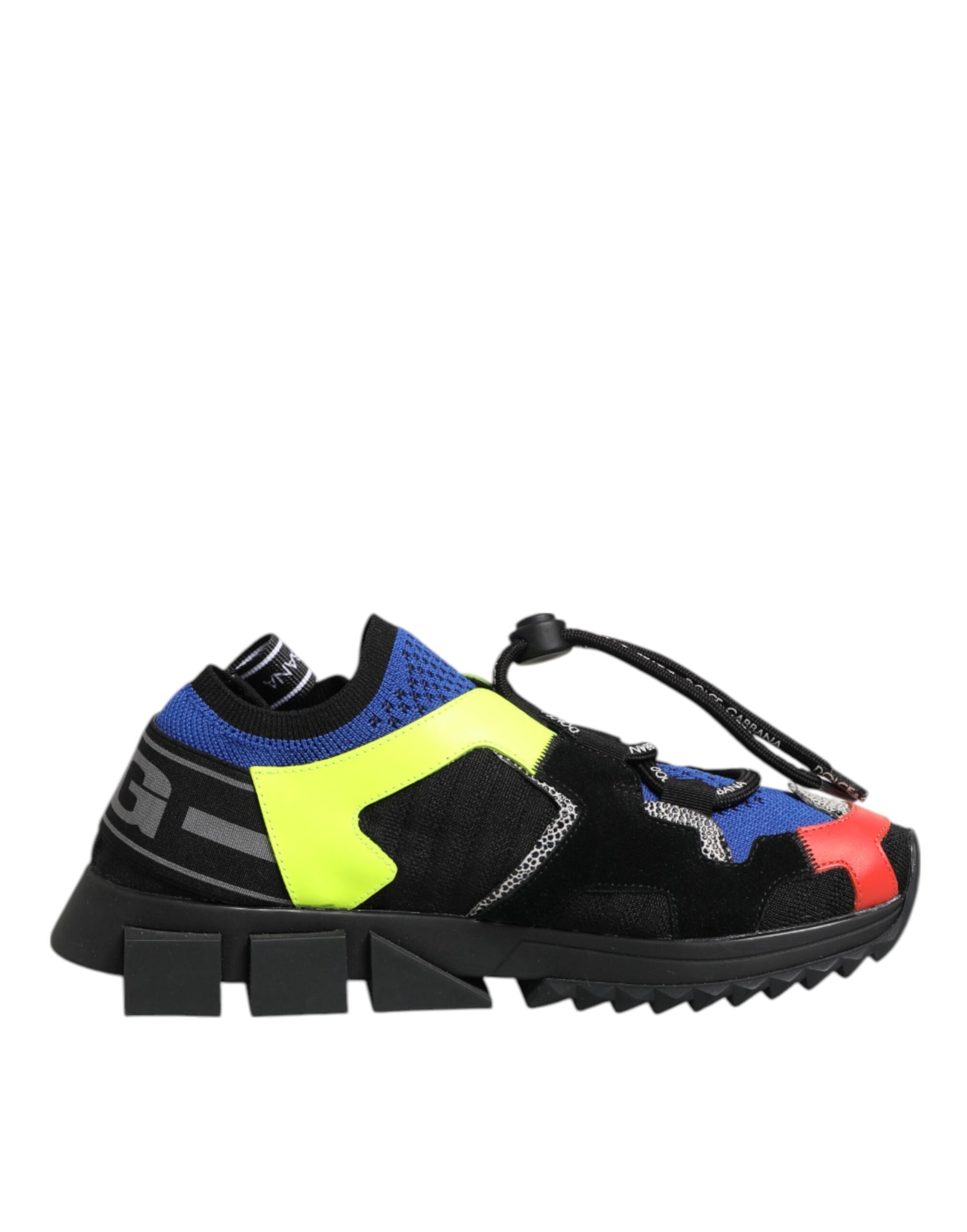 Colorful trekking shoes with laces and a strap, featuring multiple colors including blue, green, red, and black