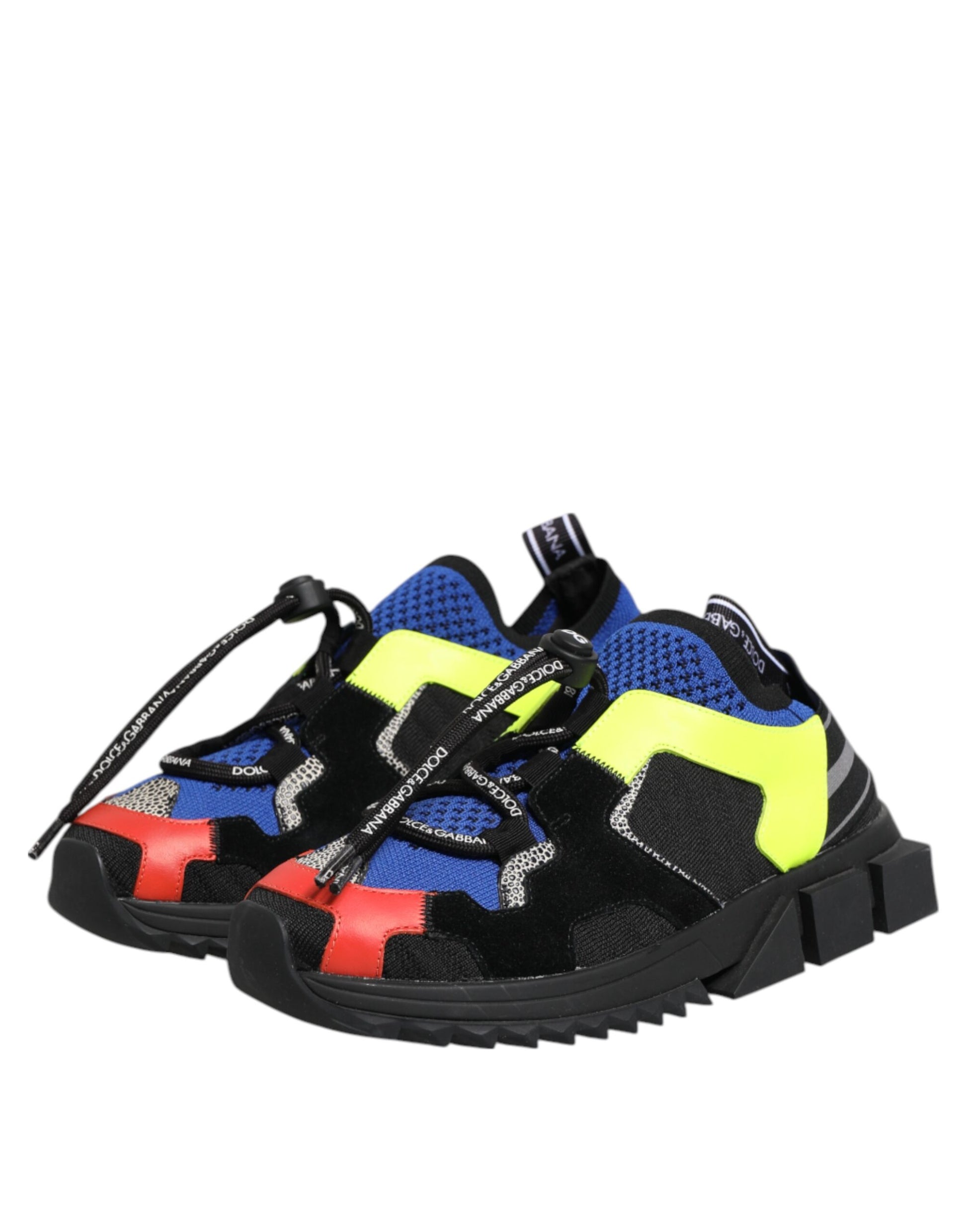 Colorful baby shoes with laces, featuring a mix of blue, yellow, and black