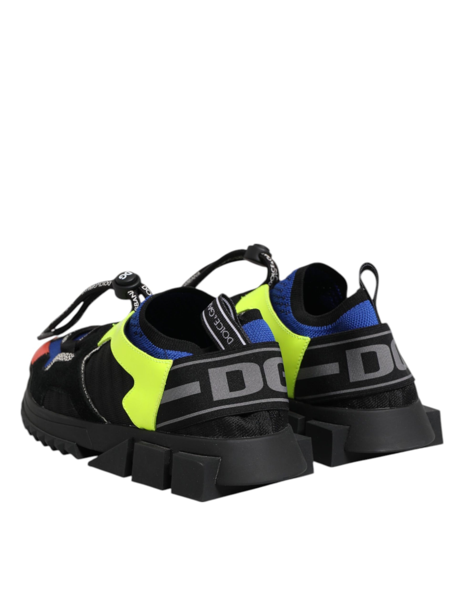 Pair of multicolored trekking shoes with black, blue, and yellow accents