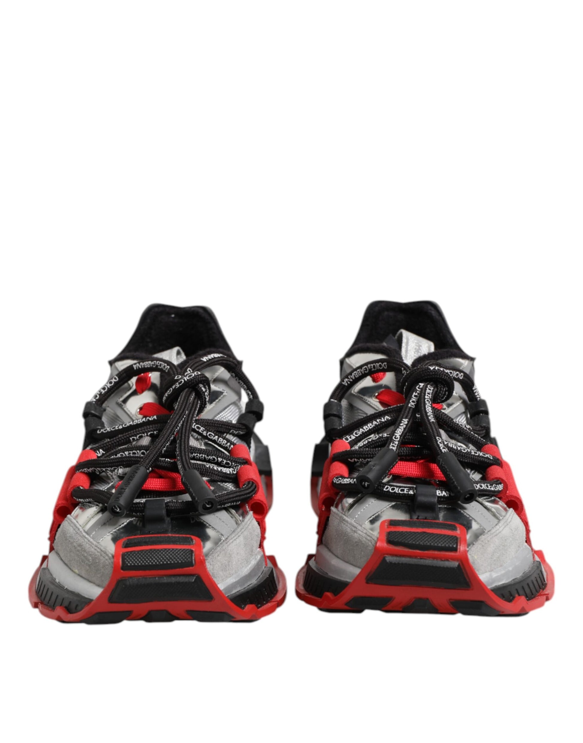 Pair of red and black athletic shoes