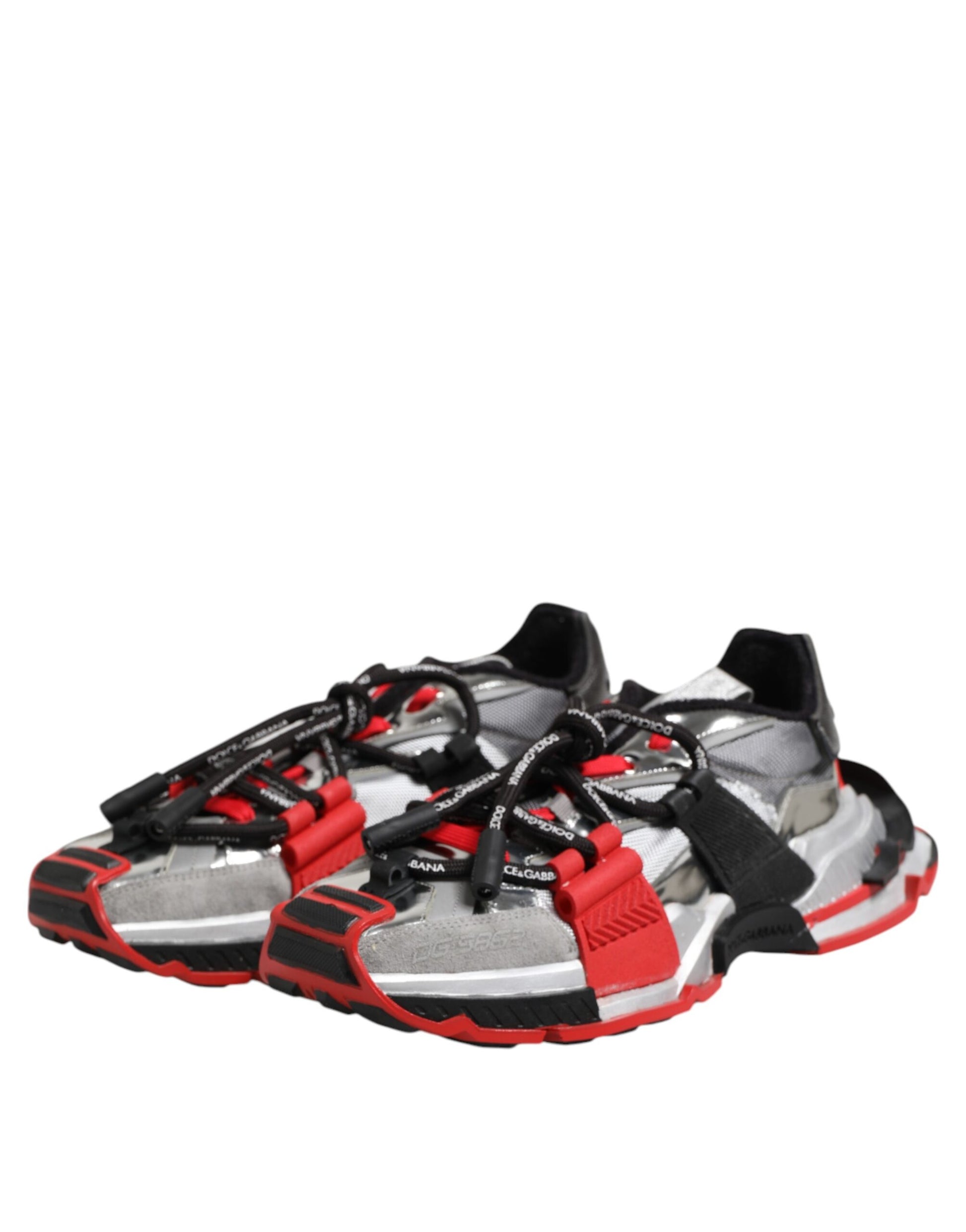 Pair of hiking shoes with red accents