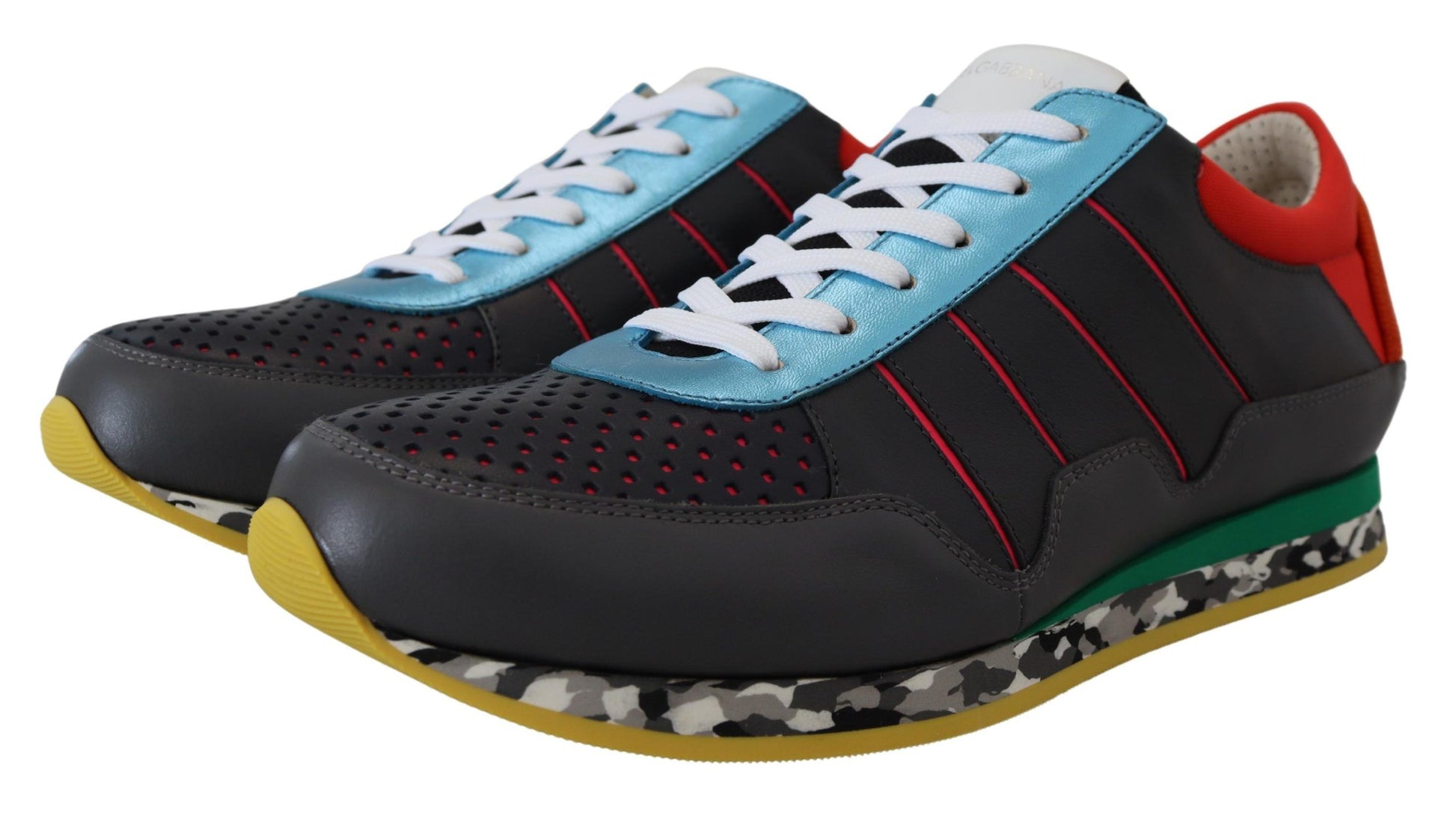 Pair of colorful sneakers with white laces and a patterned design on the sides