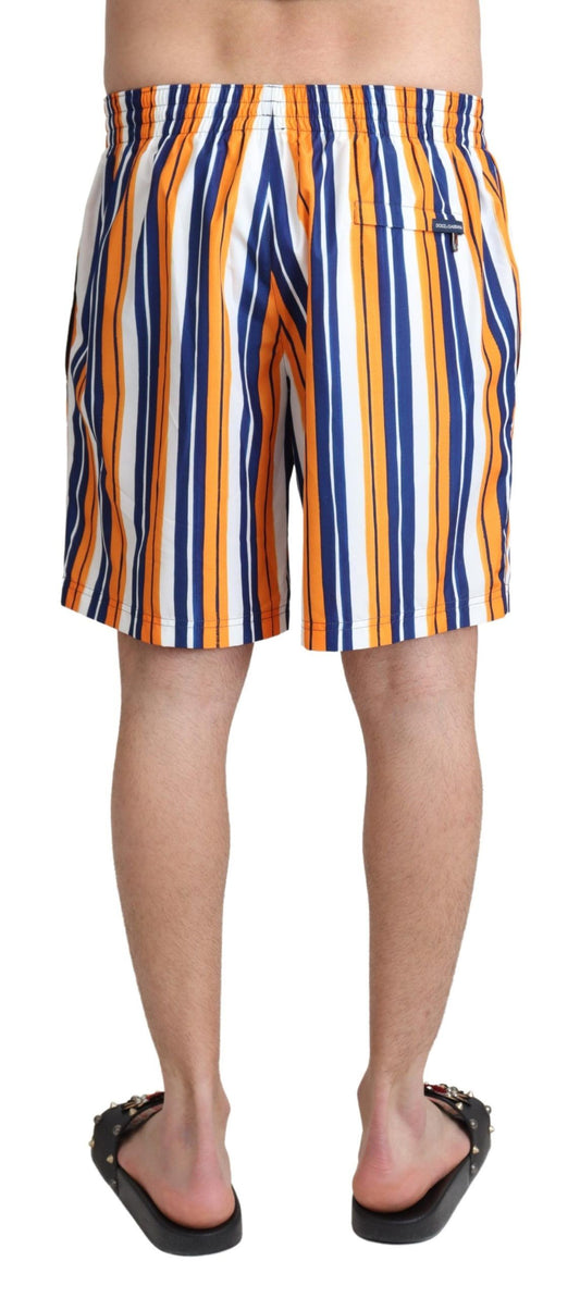 Men's swim trunks in orange and blue stripes