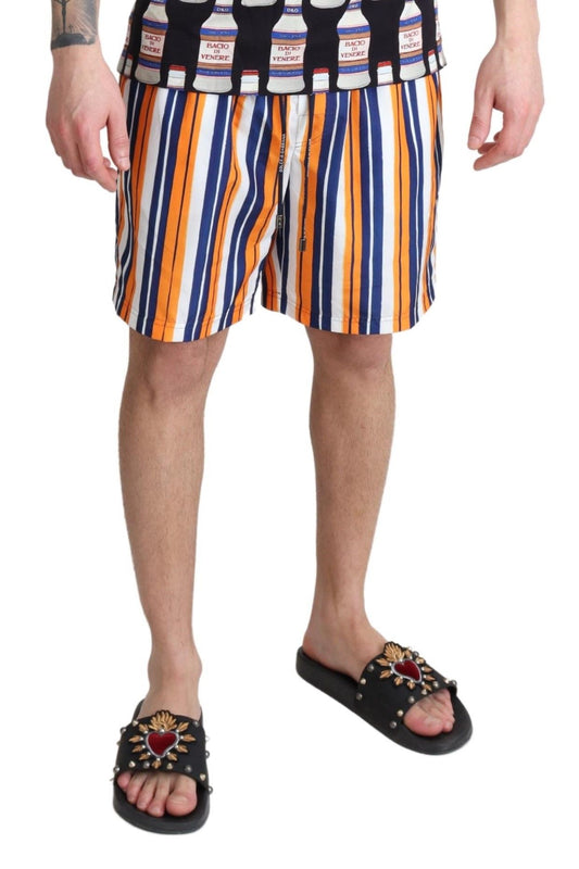Men's swim trunks with colorful stripes
