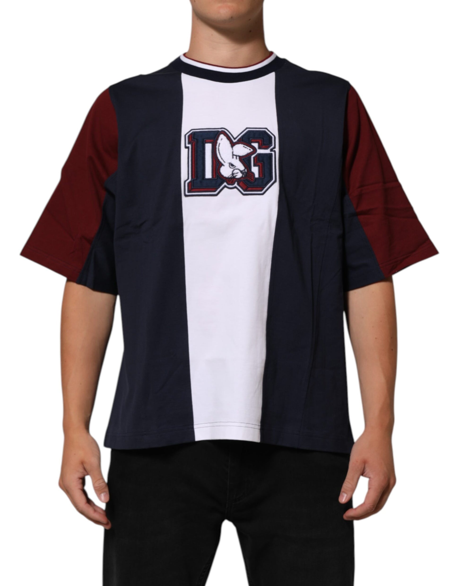 Mannequin wearing a red white and blue baseball jersey