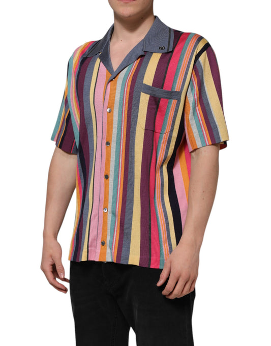 Man wearing colorful shirt with buttons