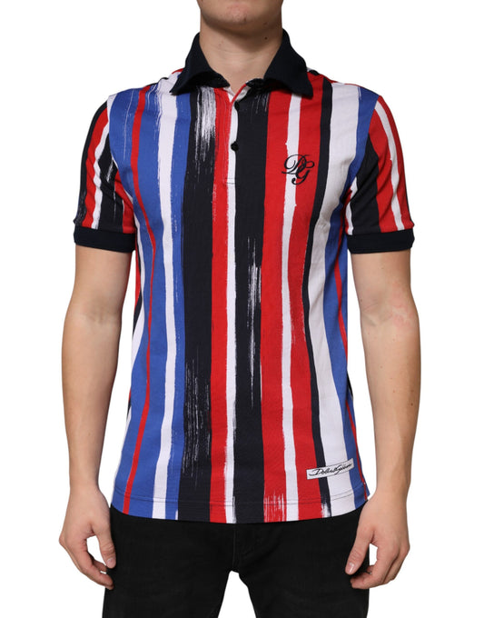 Red white and blue striped polo shirt