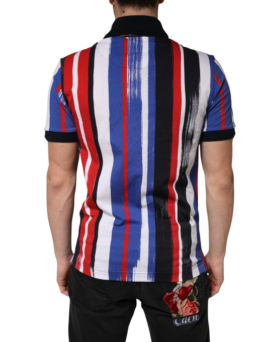 Striped polo shirt with red white and blue stripes