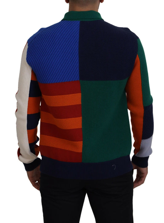 Colorful striped sweater on man's back