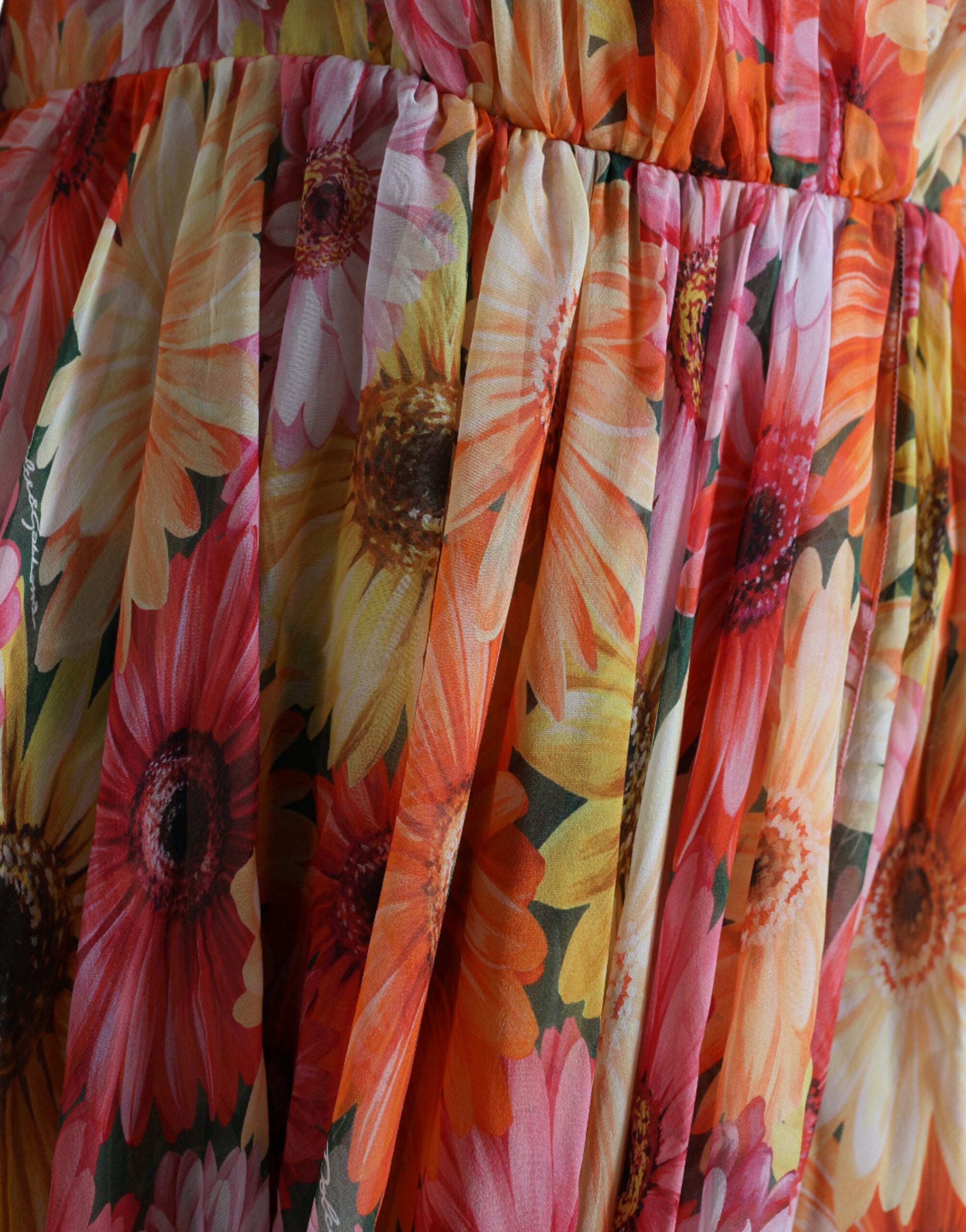 A colorful midi dress with a sunflower print