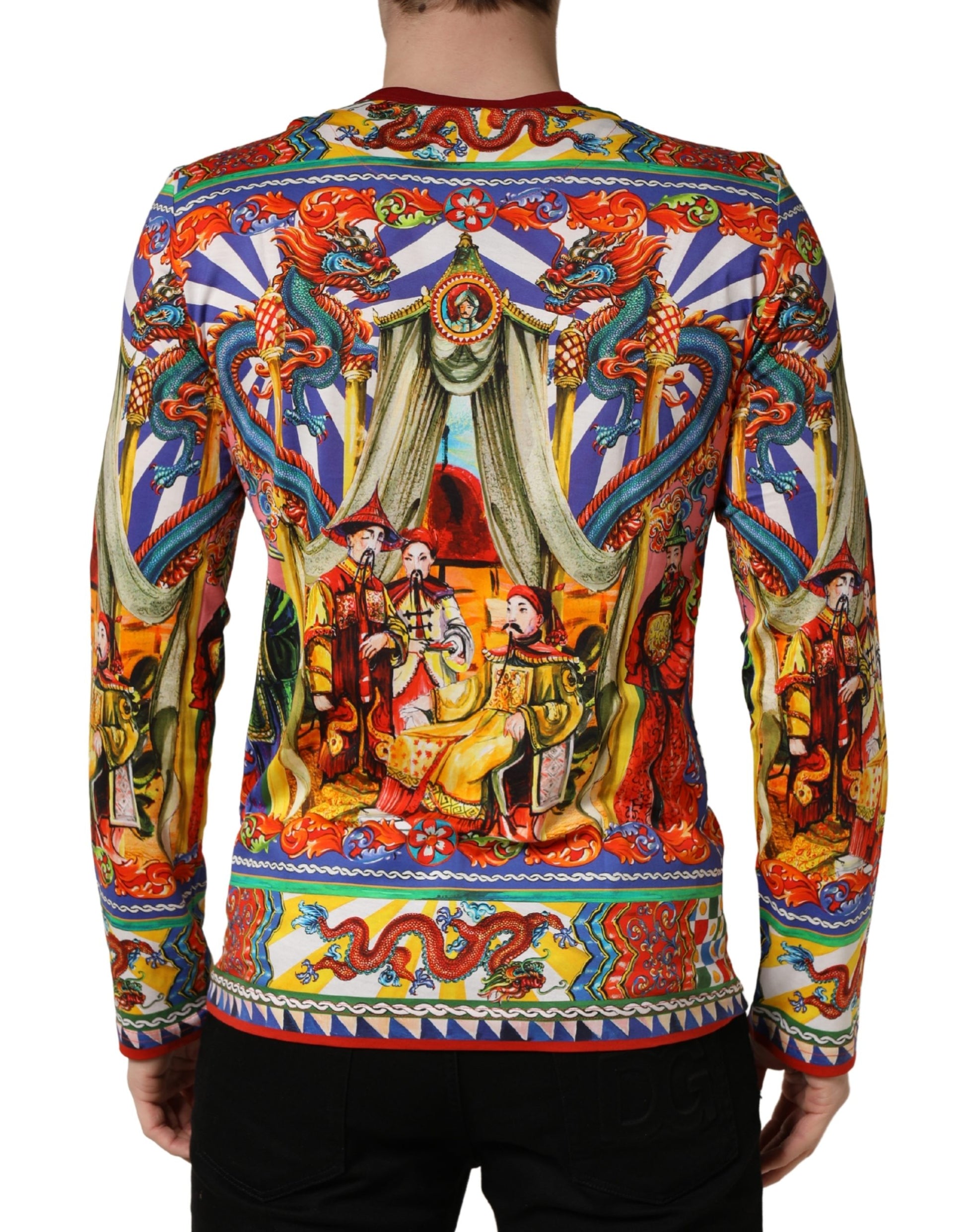 Colorful sweater with intricate design on back