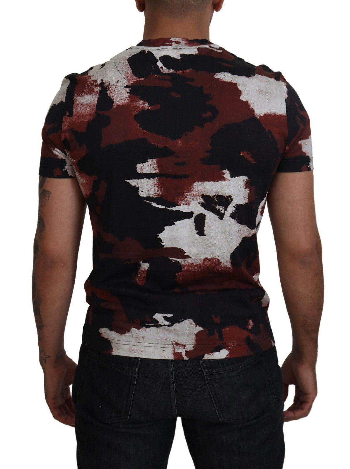 Camouflage print t-shirt on a man's back