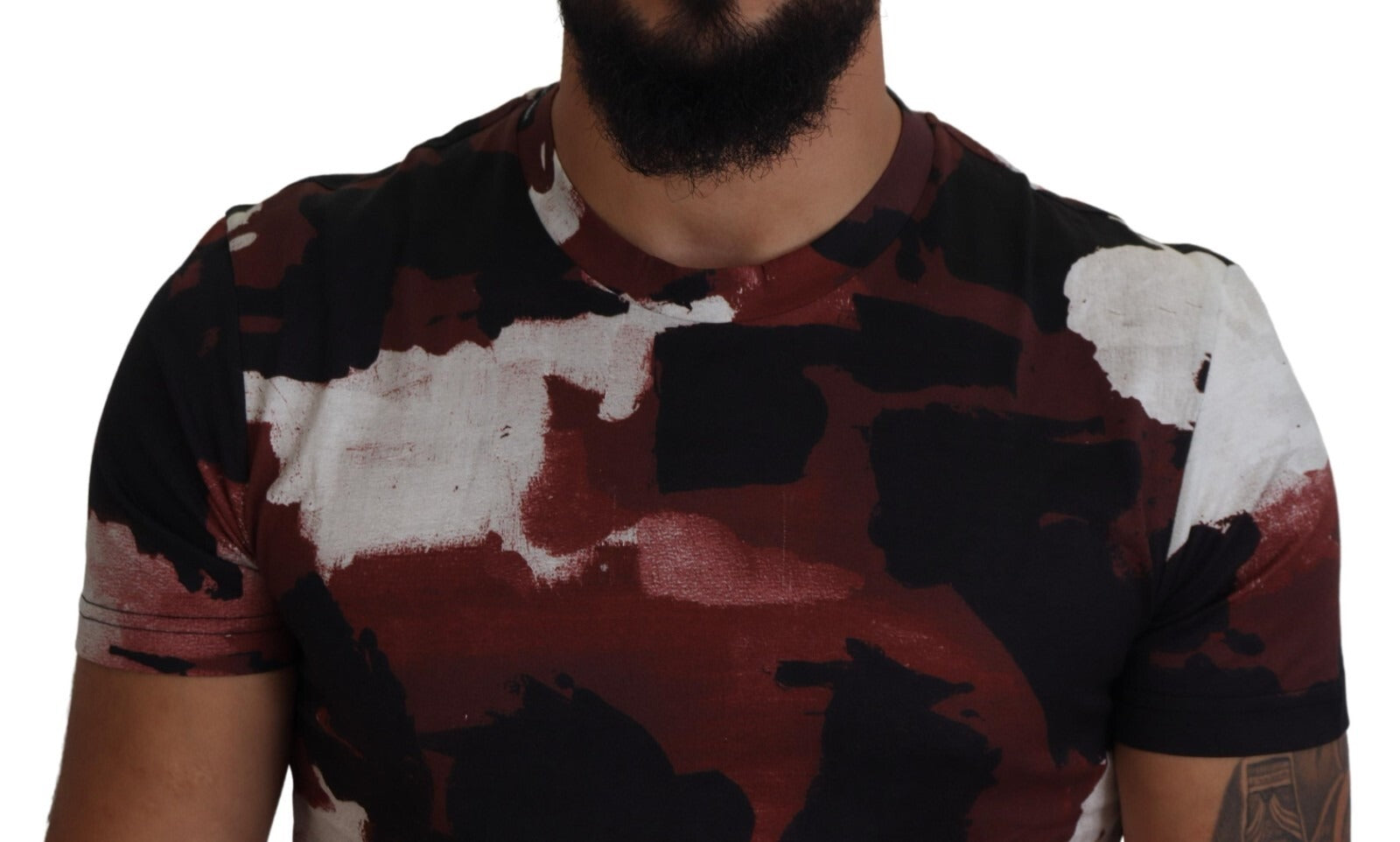 Camouflage print t-shirt on man's torso