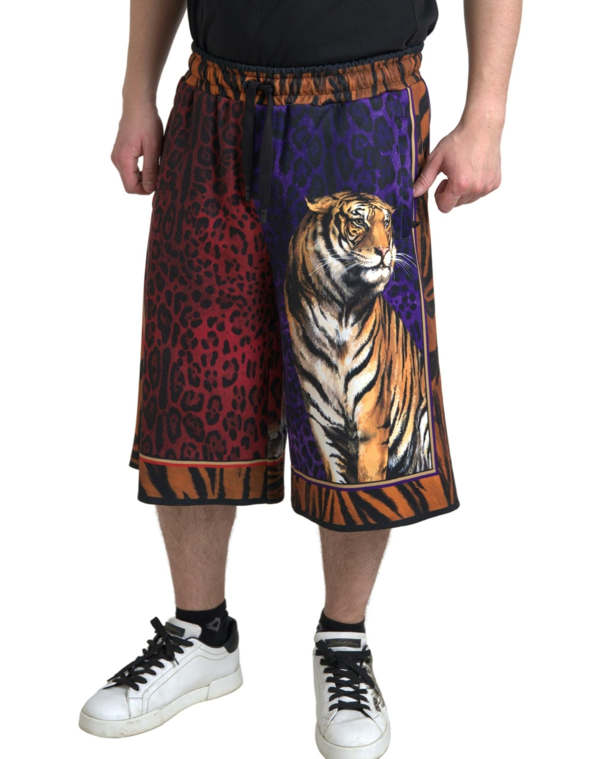 Man wearing shorts with tiger print