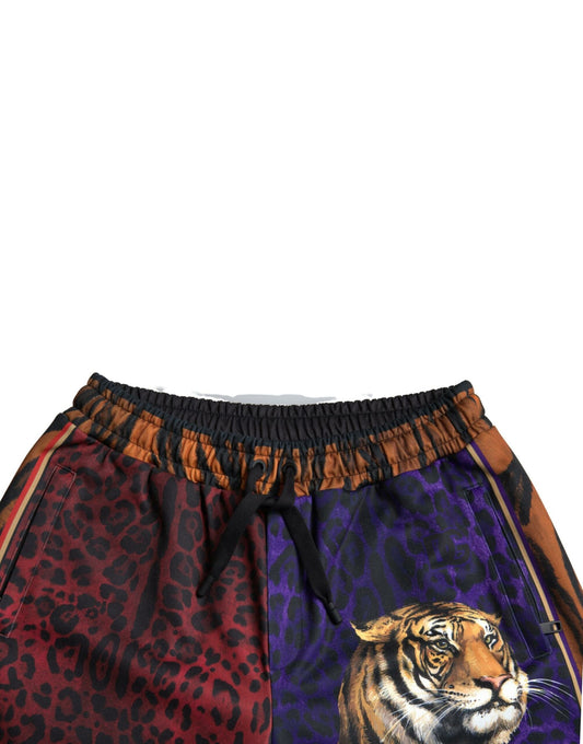 Leopard print shorts with tiger face on front