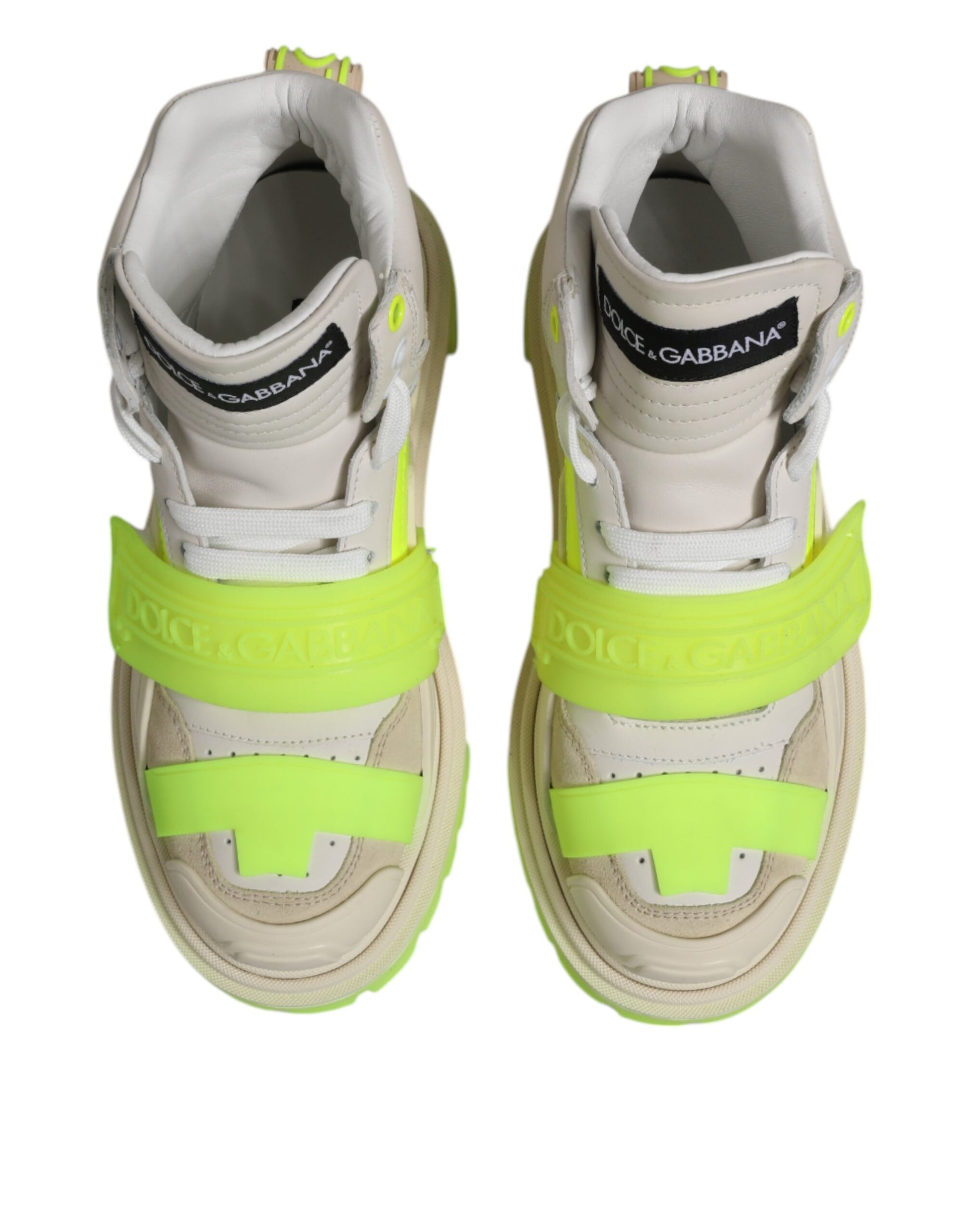 Pair of sneakers with yellow straps