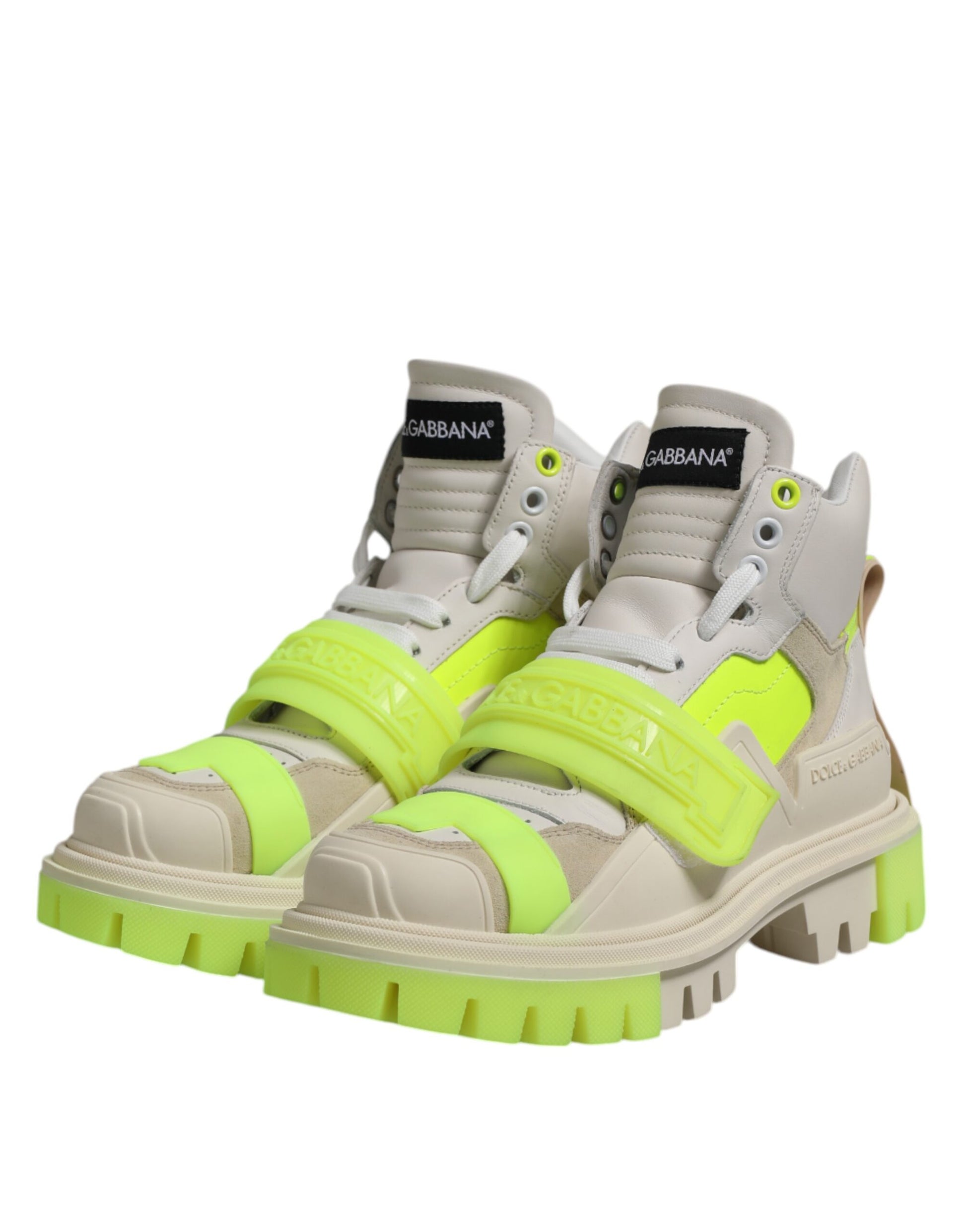 High top hiking boots with yellow straps