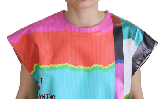 Colorful patchwork shirt with graphic design on front