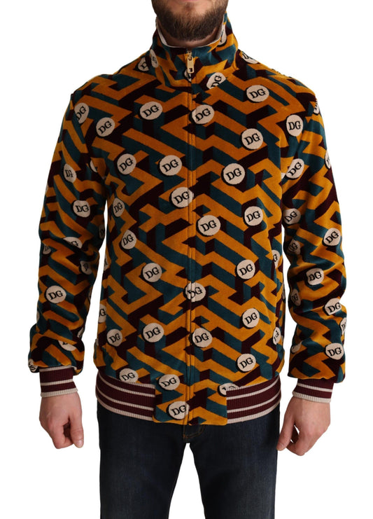 Man wearing a jacket with a pattern of dice on it