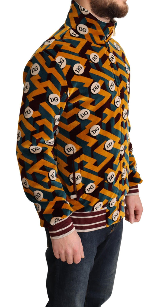 Man wearing a colorful jacket with dice pattern